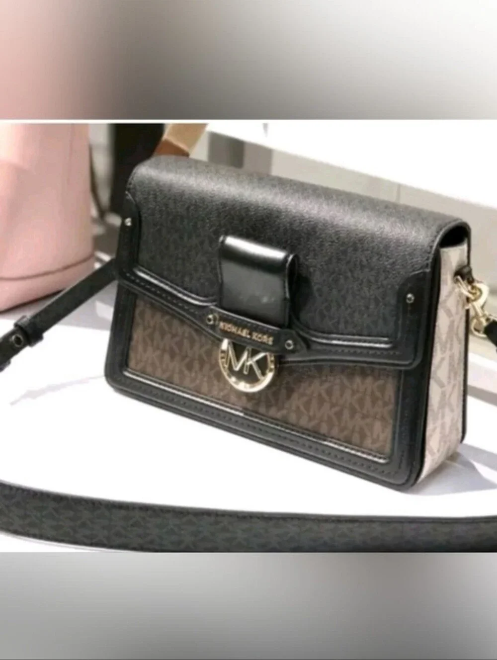 Michael Kors Signature MK Monogram Crossbody Bag in Black/Brown * RARE Colors.